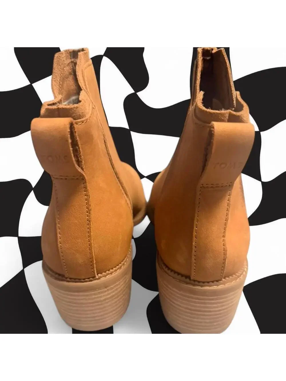 Tom’s Hailey Tan leather ankle boots with a heel